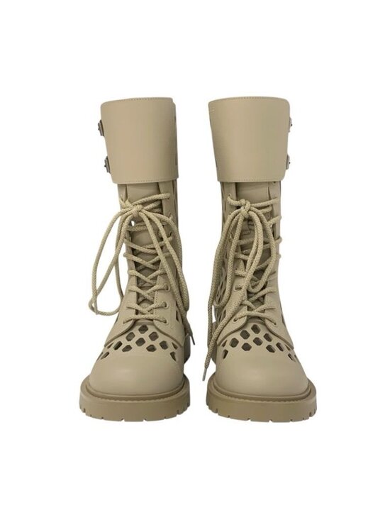 Dior Beige Leather Mesh and Knit Fabric D Zenith Ankle Boots  Christian Dior Boots Long Shoes Leather Beige Mesh Lace Up Medium